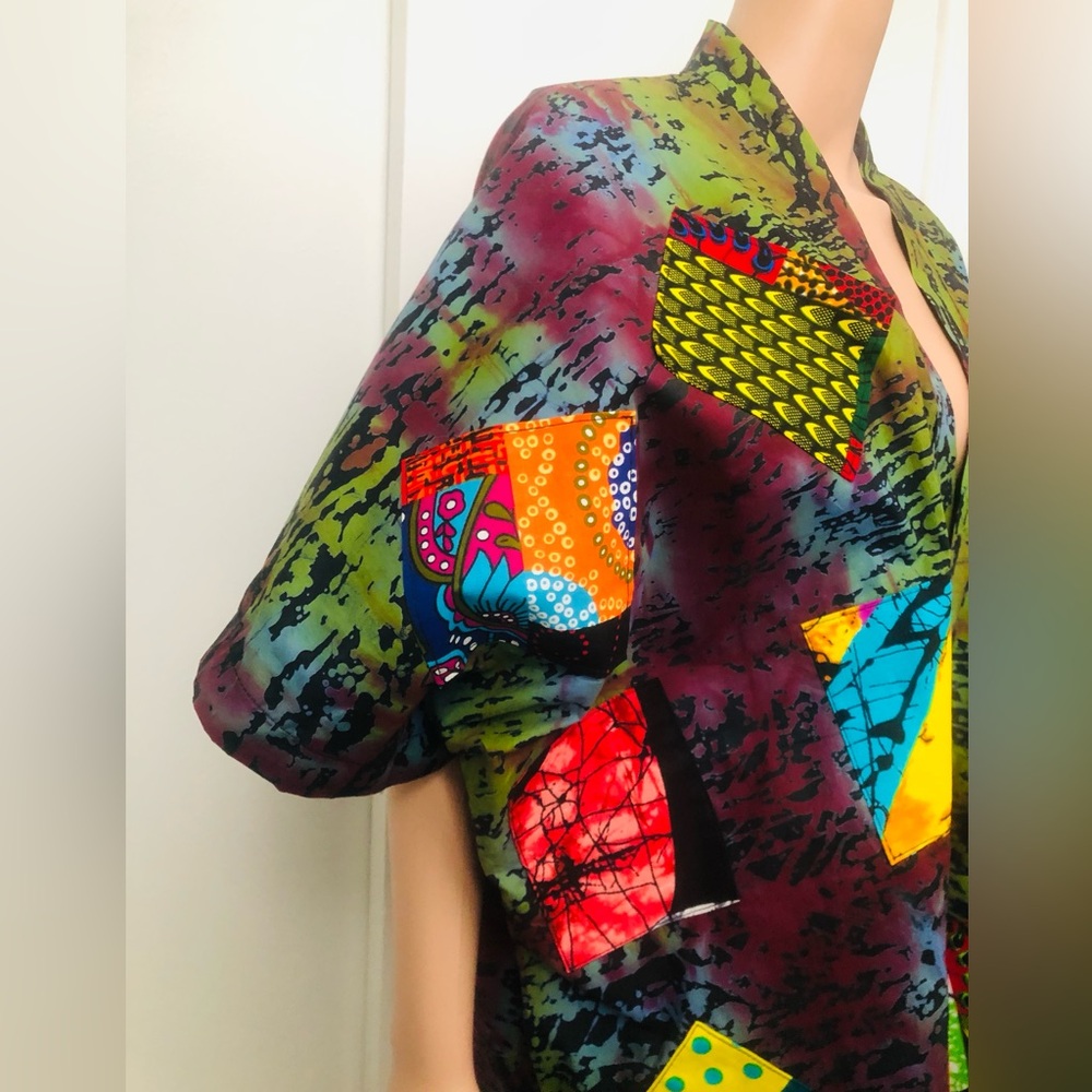 African Batik Print Front Patchwork Short Kimono - image 4